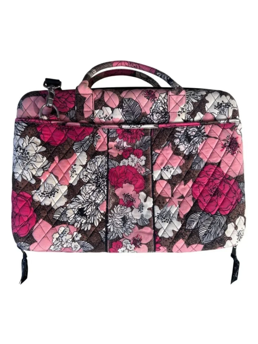 Vera Bradley Laptop Bag Pink Black Floral Quilted Shoulder Strap Tote Travel